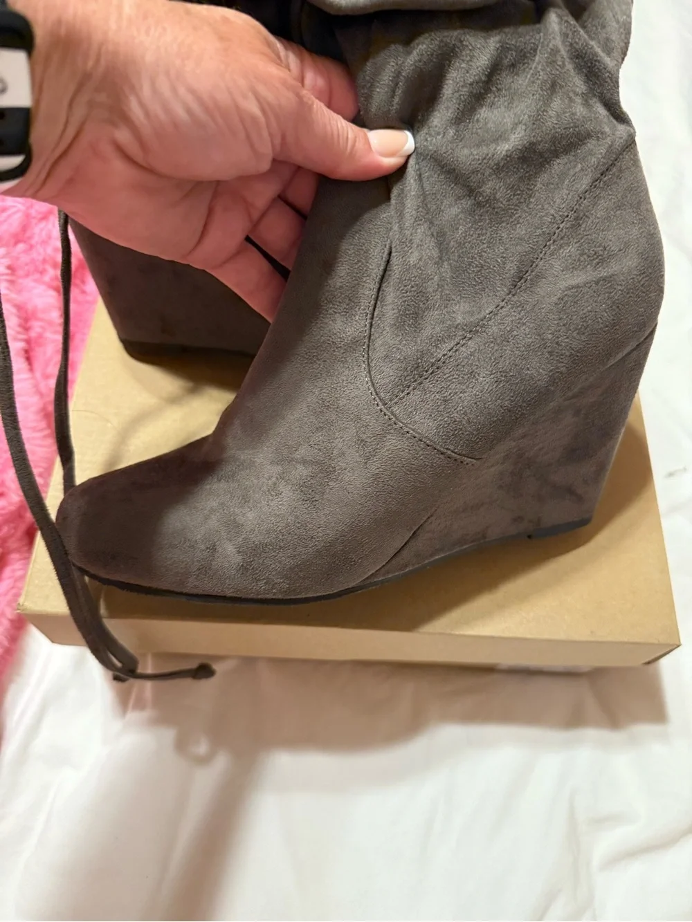Women's Gray Suede over the knee Wedge Boots size medium 10